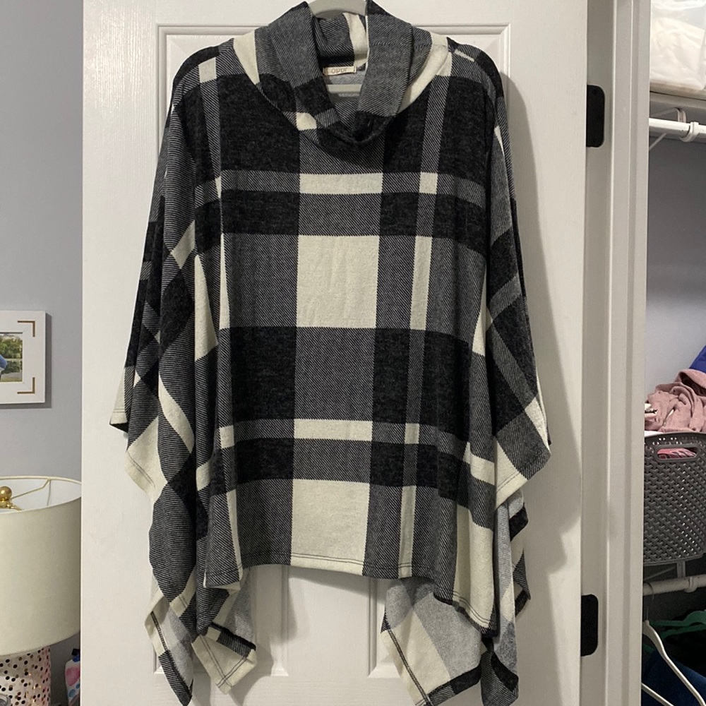 Black and White Plaid Poncho